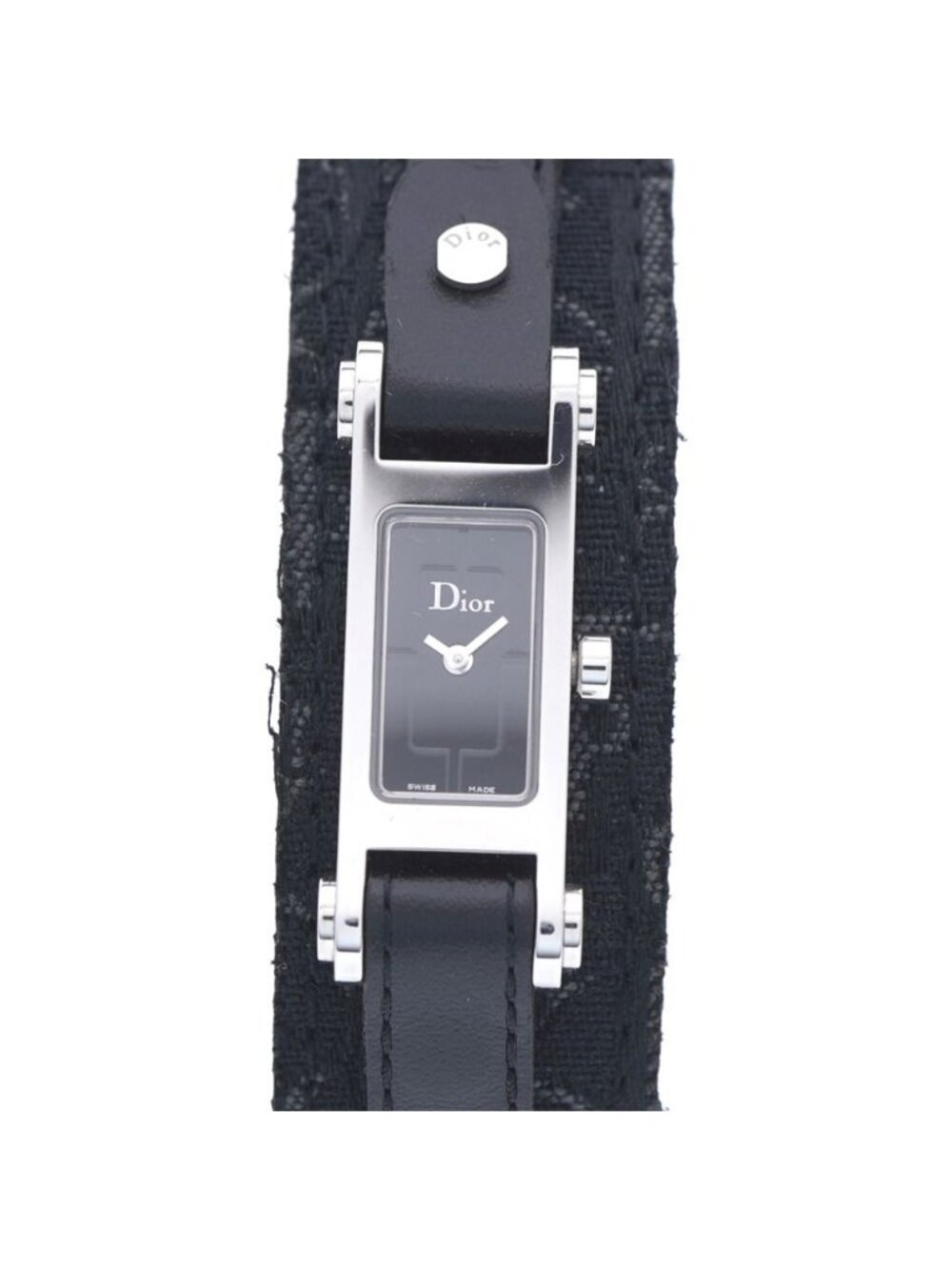 Dior 66 Quartz Watch Stainless Steel Leather Canvas Black Dial